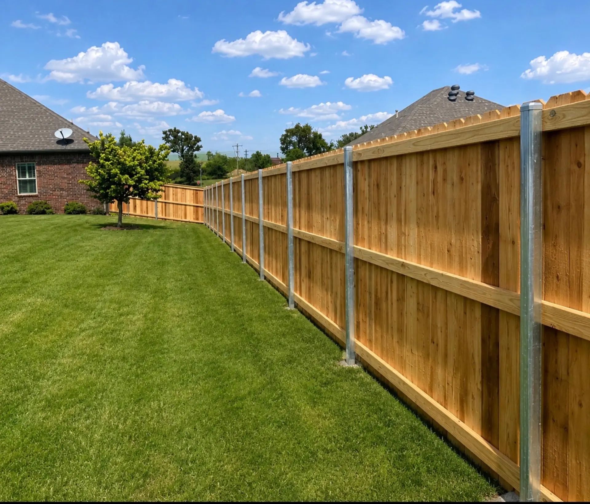 Cedar Fence with Steel Posts